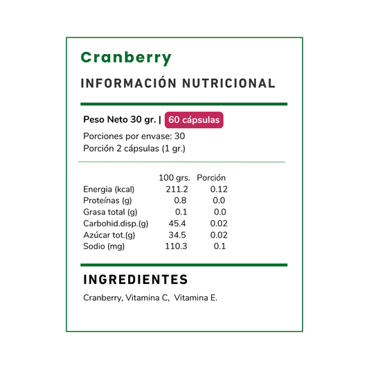 Suplemento de Cranberry 300 mg con Vitamina C de Vitamina Green. Fórmula natural con propiedades antioxidantes para el apoyo del bienestar de las vías urinarias