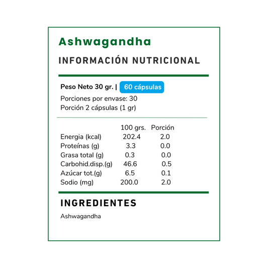 Ashwagandha Chile de Vitamina Green Potencia tu equilibrio diario. Suplemento alimentario natural para apoyar tu vitalidad.