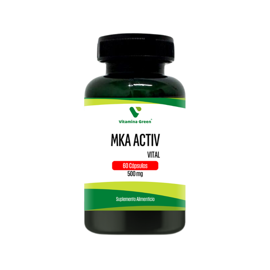 Descubre Mka Activ con Maca Peruana 500 mg de Vitamina Green. Suplemento alimenticio natural diseñado para complementar tu vitalidad y bienestar diario. Chile.