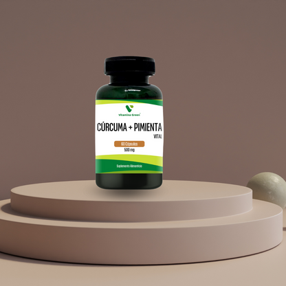 Vitamina Green Curcuma con Pimienta un poderoso antiinflamatorio natural y antioxidante. Mejora tu bienestar en Chile. ¡Compra ahora y siéntete mejor!