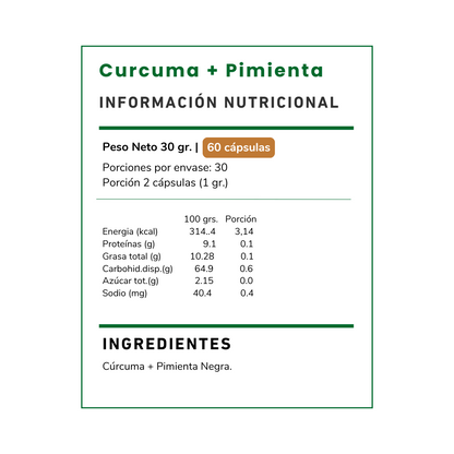 Vitamina Green Curcuma con Pimienta un poderoso antiinflamatorio natural y antioxidante. Mejora tu bienestar en Chile. ¡Compra ahora y siéntete mejor!