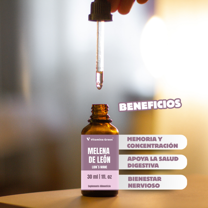 Mejora tu enfoque y bienestar mental con Melena de Leon en gotas. Compra ahora en Vitamina Green, envío rápido en Chile.