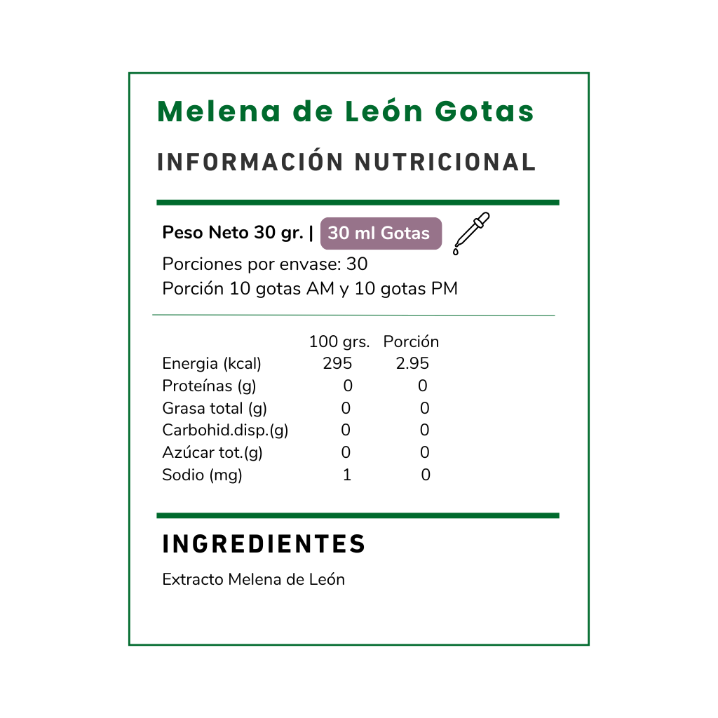Mejora tu enfoque y bienestar mental con Melena de León en gotas. Compra ahora en Vitamina Green, envío rápido en Chile.