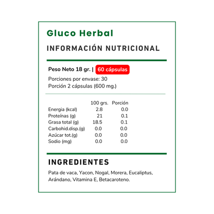 Vitamina Green Gluco Herbal: apoya el control de tu azúcar con Pata de Vaca y Yacón. ¡Mejora tu bienestar metabólico hoy! ¡Compra en Chile!