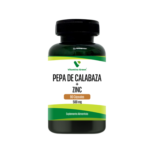 Pepa de Calabaza con Zinc, Promueve la salud prostática, fortalece el sistema inmunológico y mejora la piel. ¡Bienestar natural en cada cápsula!