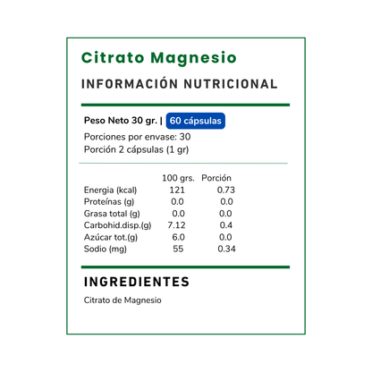 Vitamina Green Citrato de Magnesio: el suplemento mineral ideal para reducir el estrés, mejorar el sueño y relajar tus músculos. ¡Compralo en Chile!