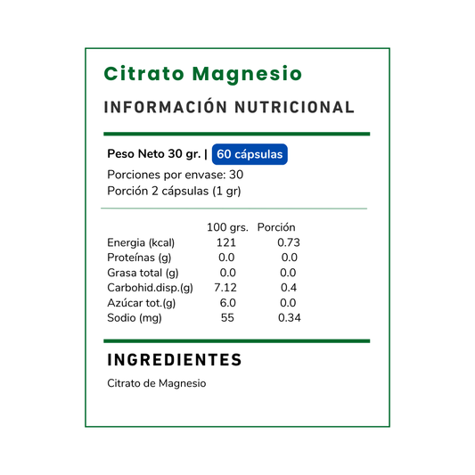 Mejora tu bienestar con Citrato de Magnesio. Favorece la relajación, energía y salud ósea. ¡Suplemento premium para tu vitalidad diaria! Compra ahora.