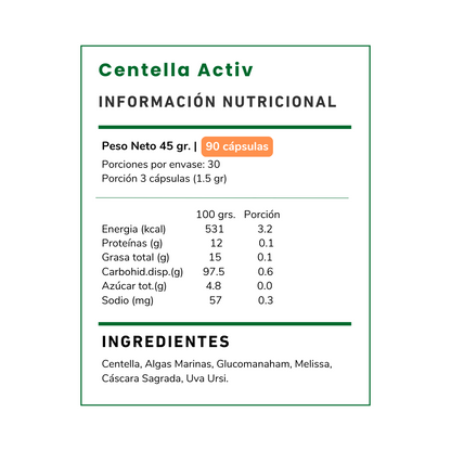 Vitamina Green Centella Activ: con algas marinas para mejorar la circulación, Control del Peso y reducir la celulitis. ¡Compra en Chile y siéntete segura!
