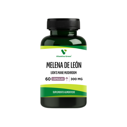 Descubre Melena de León 300 mg de Vitamina Green. Suplemento alimenticio a base de hongo adaptógeno para apoyar tu bienestar diario y vitalidad natural. Chile.