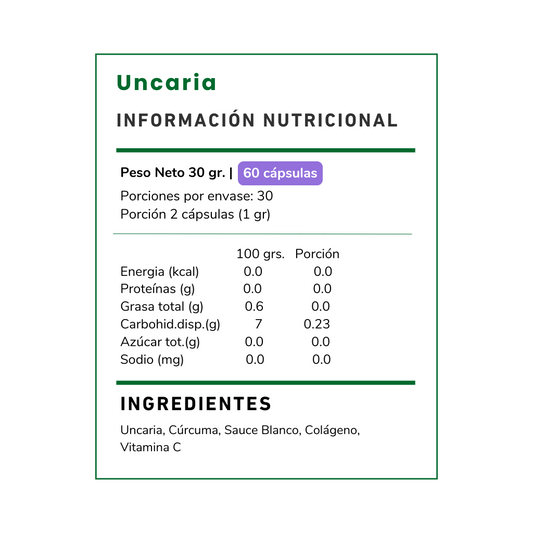 Uncaria, Fórmula natural con cúrcuma, colágeno y vitamina C. Apoya tu sistema inmune, articulaciones y bienestar general. ¡Refuerza tu salud hoy!