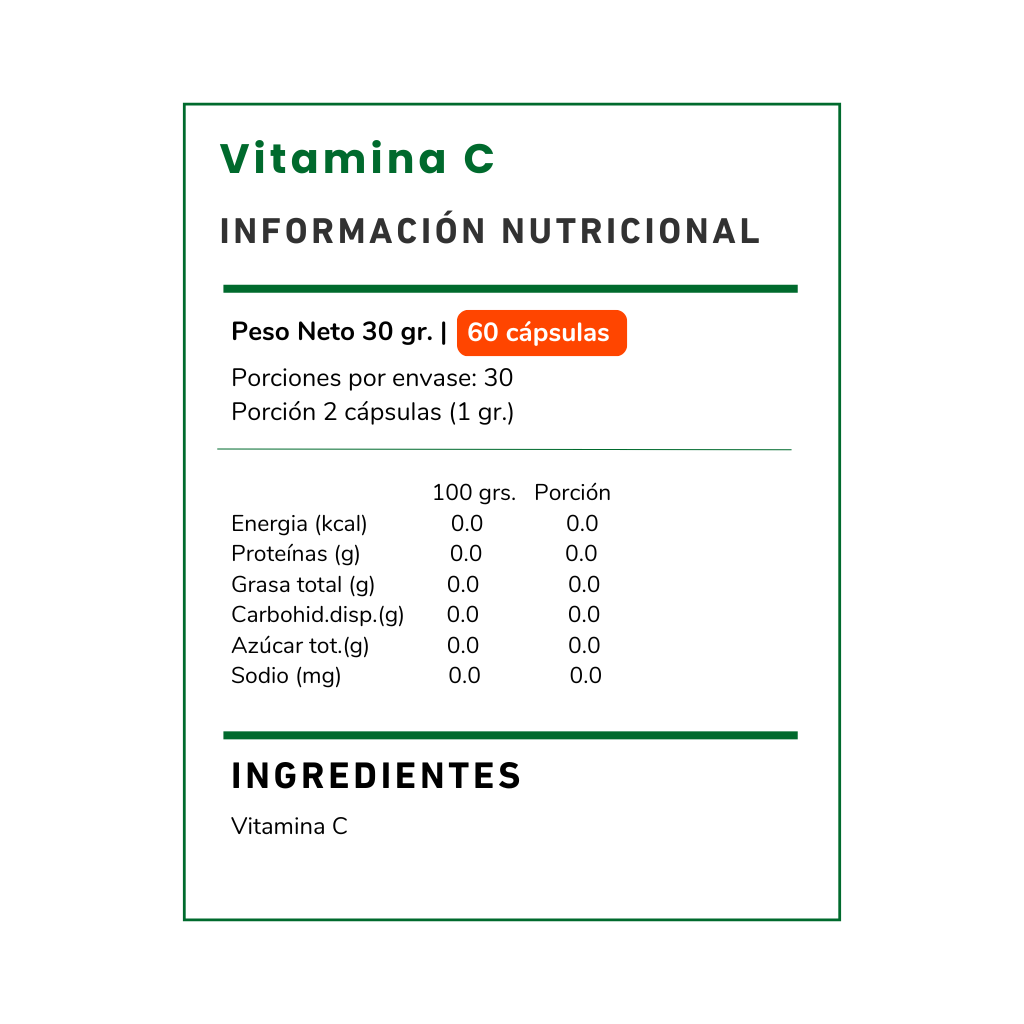 Refuerza tu sistema inmune con Vitamina C. Suplemento antioxidante ideal para tu salud diaria. ¡Energía, defensa y bienestar en una cápsula!