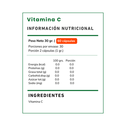 Refuerza defensas y energía con Vitamina C natural. Antioxidante potente. Compra online en Chile con Vitamina Green.